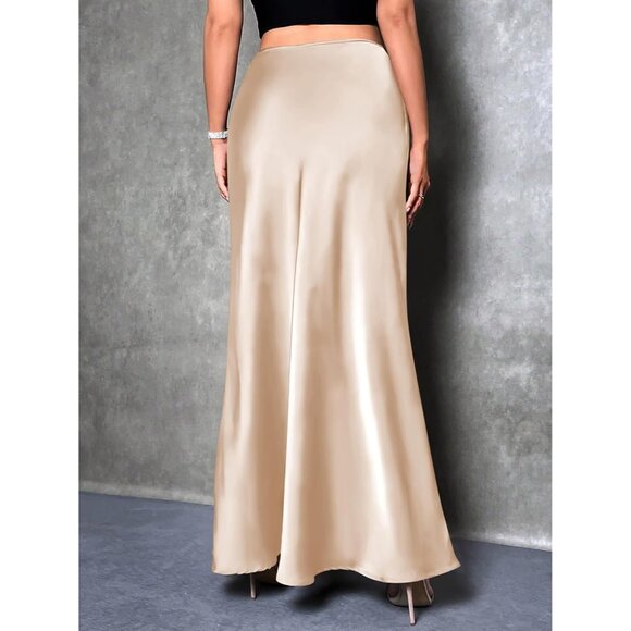 Elegant Satin Maxi Skirt for Women High Waisted Champagne Silk Dressy Casul - Picture 6 of 7